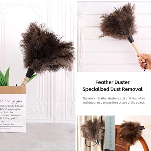 iHUFeather Ostrich Feather Duster 14 inch Feather Duster Fluffy Natural Genuine Ostrich Feathers with Wooden Handle and Eco-Friendly Reusable Handheld Ostrich Feather Duster for Cleaning Supplies 6