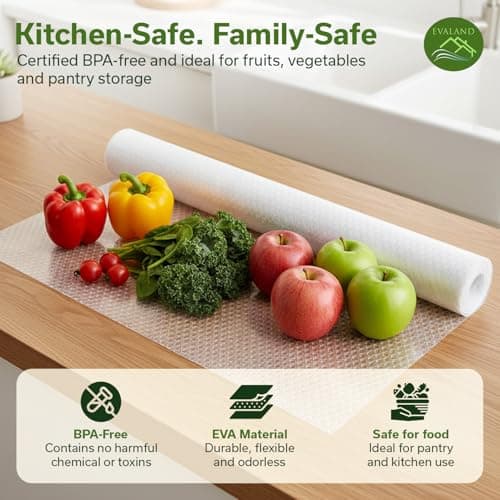 EVALAND Shelf Liners for Kitchen Cabinets Non-Adhesive 17.7" x 33 FT Clear Drawer Liner Non Slip, Washable Cabinet Liner, Waterproof Shelf Liners for Cabinets, Refrigerator Bathroom Pantry Cabinet Mat 7