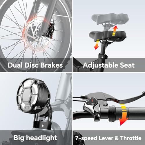 Folding Electric Bike for Adults with Peak 1500W Motor, 52V 20Ah Removable Battery Ebike,Max 70Miles & 30MPH,20"x4.0 Fat Tire Commuting Electric Mountain Bike,7-Speed, Dual Suspension Bicycle 9