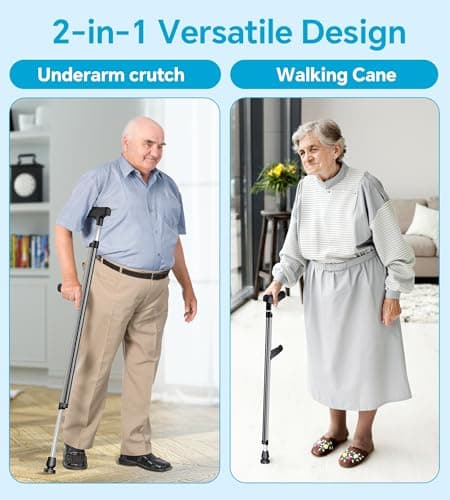 HOMLAND Adjustable Aluminum Walking Cane & Underarm Crutches with Pads and Handgrips, for Adults 150-190cm Tall 2