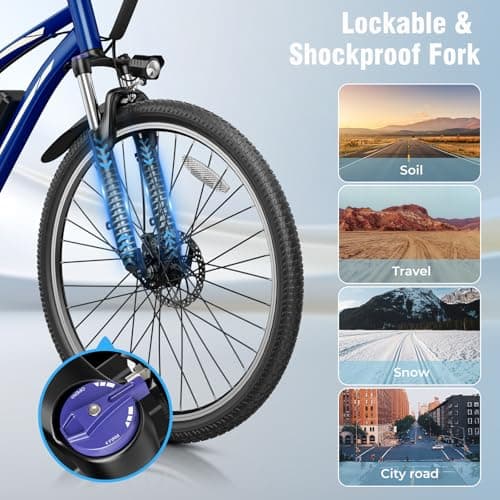 YOLOWAY 750W Electric Bike for Adults, 22 MPH, 50 Miles Long Range Electric Bicycle for Adults, 27.5 Inch Tires E-Bike, 480WH Removable Battery Commuter Bike, Blue 4