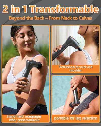 Convertible Massage Gun Deep Tissue for Back Neck Muscle Pain Relief - Electric Handheld Percussion Shoulder Massager Tool with Detachable Long Handle Portable Case，FSA-HSA Eligible 4