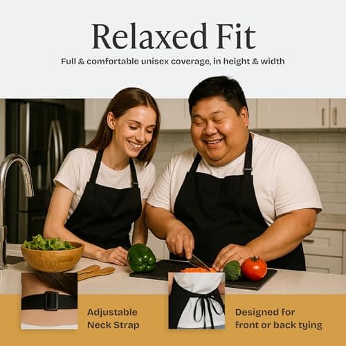 Will Well Chef Apron for Men and Women - 33" x 27" Large with 38" Waist Ties for a Comfy and Snug Fit, Durable and Lightweight, with 2 Spacious Pockets for Your Cooking Essentials - 1-Pack, Black 5