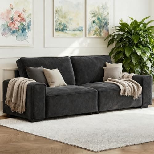 Vesgantti 87'' Chenille Couch for Living Room, 3 Seater Comfy Sofa with Wide Armrest, Thick Spring Cushions, Removable Cover, Modern Cloud Couch for Apartment, Office, Small Space, Chenille Dark Grey
