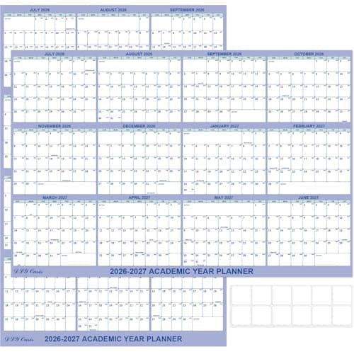 32" x 48" Academic Wall Calendar 2026-2027, JUL 2026 - JUN 2027 Folded Wet & Dry Erase, Large Wall Calendar 12 Month, Vertical/Horizontal Reversible, School Yearly Wall Planner with Julian Dates
