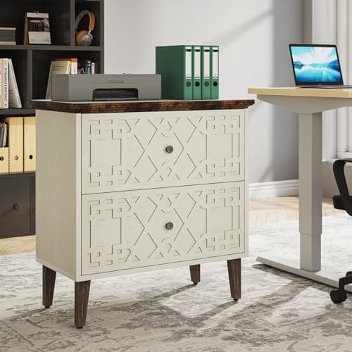 LITTLE TREE 2-Drawer File Cabinet, Lateral Filing Cabinet for A4/Letter/Legal Size, Office Storage Cabinet, Printer Stand with Storage Drawer for Home Office 4