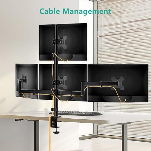 WALI Quad Monitor Mount for 13-27 Inch Screens, Fully Adjustable 4 Monitor Stand with Swivel, Tilt, Rotation, Clamp & Grommet Base Kit, Max Load 22lbs per Screen (M004S), Black 6