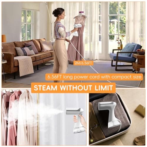 Steamer for Clothes, 1500W Powerful Handheld Clothes Steamer, Garment Steam Iron, Wrinkles Remover for Garment, Curtain and Bedding 6
