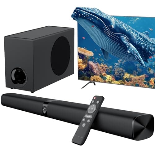 Assistrust Sound Bar with Subwoofer, 110W Sound Bar for Smart TV, with Deep Bass & Volume Boost & 3 Equalizer Modes, Bluetooth/ARC/Opt/AUX Connect, Detachable Soundbar for TV/PC/Gaming/Projectors