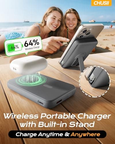 for Magsafe Portable Charger, 12000mAh Wireless Magnetic Power Bank with Stand&PD 20W Fast Charging, for Magsafe Battery Pack Compatible with iPhone 17/16/15/14/13 Series,Powerbank for Travel,Charcoal 5