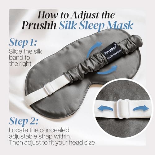 Prushh Adjustable Blackout Silk Sleep Mask - Luxurious 100% Pure Mulberry Eye Mask for Restful Sleep & Travel, Hypoallergenic, Cooling, for Women & Men, Grade 6A Silk (Charcoal Grey) 5