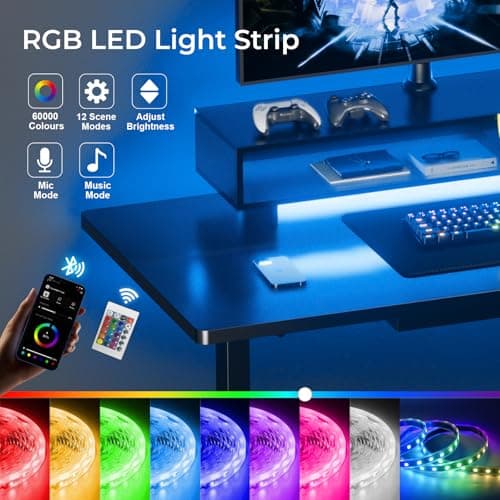 GTPLAYER Electric Standing Desk with Drawers, 48 x 24 Inch Height Adjustable Gaming Desk with Monitor Stand, Power Outlets & LED Lights, Home Office Sit Stand Up Desk with Memory Preset (Black) 7