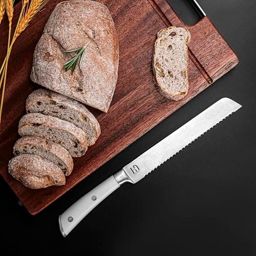 KnifeSaga Knife Set, Premium 15 Piece Japanese High Carbon Stainless Steel Knives Set for Kitchen with Block and Sharpener, Razor Sharp Kitchen Knife Block Sets with Ergonomic Full-tang Handle, White 8