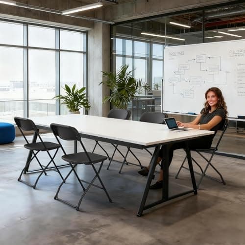 FurniEdge 2 Pack Black Plastic Folding Chairs, Outdoor Portable Folding Chair with Steel Frame, 350lbs Capacity Stackable Foldable Chairs for Patio, Garden, Picnic, Kitchen, Events 7