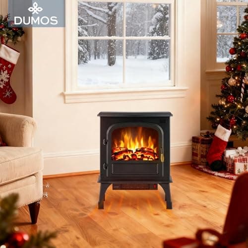 DUMOS Electric Fireplace Heater, 26” Freestanding Electric Fireplace Stove with 3D Flame Effect & Remote Control, Stylish Stove for Home with Safety Features, Adjustable Heat & 12H Timer, Charcoal 6