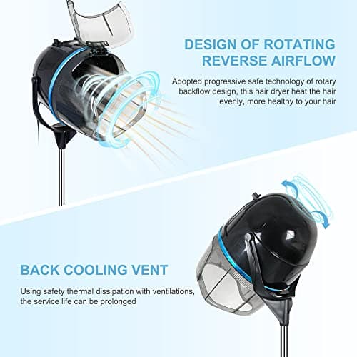 Nova Microdermabrasion Professional Hooded Floor Hair Dryer Adjustable Bonnet Hair Dryer Stand Up with Timer and Rolling Wheels for Beauty Spa Home Salon Equipment 6