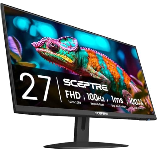Sceptre 27-Inch Gaming Monitor, FHD 1080p, 100Hz, 1ms, DisplayPort, HDMI x2, 100% sRGB, AMD FreeSync, Built-in Speakers, Eye Care, Frameless, Machine Black (E275W-FW100T Series, 2026)
