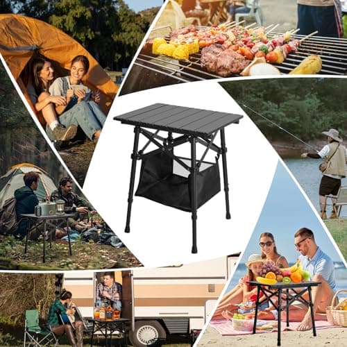 Audoyon Folding Camping Table - Small Outdoor Table with Storage Bag - Adjustable Height 14.2'' & 18.9'', Portable Lightweight Aluminum Foldable Side Table for Picnic, BBQ, Beach & Tailgating (Small) 8