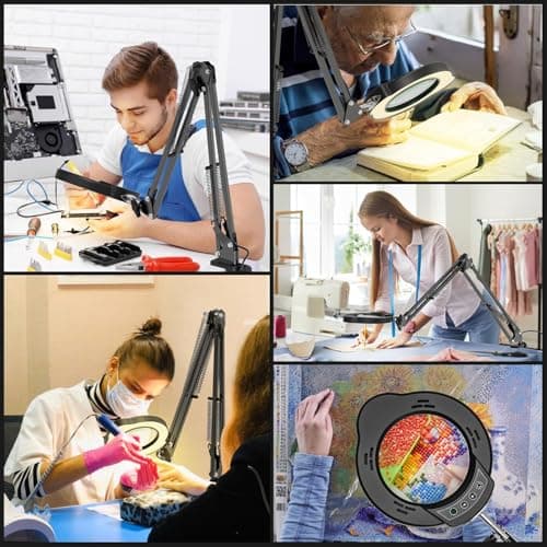 Magnifying Glass with Light and Clamp, 15X 10X Desk Magnifying Lamp, 84 LED Real Glass Lens Magnifier, 5 Color Modes Stepless Dimmable, Adjustable Hands Free Table Lamp for Repair Crafts Hobby Sewing 7