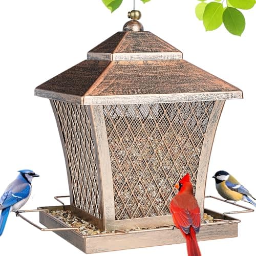 MYITYARD Bird Feeder for Outdoors Hanging, 4 lbs Large Capacity Metal Wild Bird Feeders - Vintage Bronze Finish Rust-Resistant Birdfeeder for Garden Yard Balcony Decor, Easy Fill, Thickened