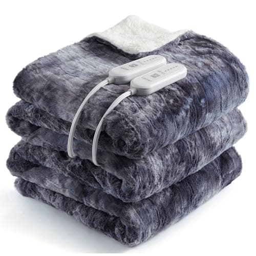 CAROMIO Electric Blanket King Size with Dual Control, Fast Heating Blankets with 5 Heat Levels & 10 Hours Auto Off, ETL Certified Soft Thicken PV Plush Heated Throw Blanket, Grey Tie-Dye, 100" x 90"