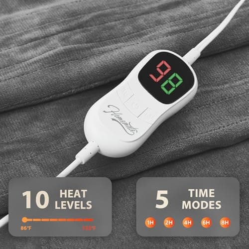 Homemate Electric Heated Blanket Twin Size - 62"x84" Heating Blanket Twin Size 1/2/4/6/8 Hours Auto-Off 10 Heat Level Over-Heat Protection Flannel Sherpa ETL Certification 6
