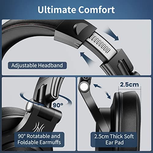 OneOdio A71 Hi-Res Studio Recording Headphones - Wired Over Ear Headphones with SharePort, Monitoring Mixing Foldable Headset with Stereo Sound, 3.5/6.35MM Jack for PC Computer DJ Guitar-Black 6