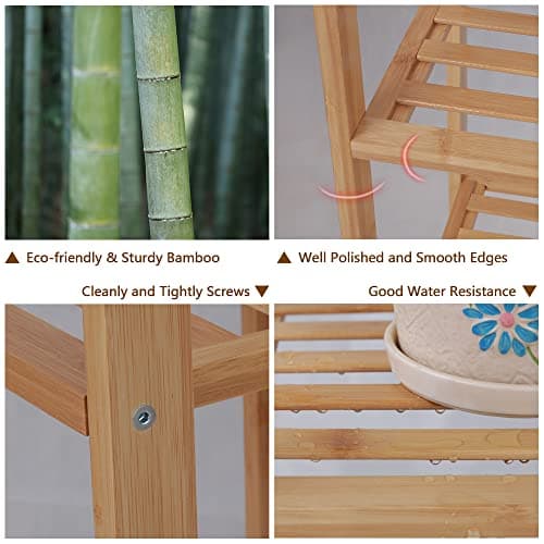 Ufine Bamboo Garment Rack 6 Tier Storage Shelves Clothes Hanging Stand with Side Hooks, Heavy Duty Clothing Rack Portable Wardrobe Closet Organizer 6