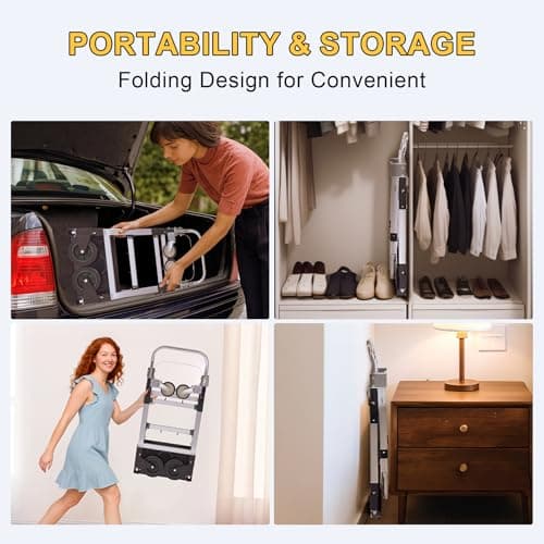 Upgraded 3 in 1 Aluminum Folding Hand Truck, 600lbs Capacity, Heavy Duty Convertible Dolly with Retractable Handle and 4 Rubber Wheels, Collapsible Cart for Moving Home, Office, Warehouse (Black) 7