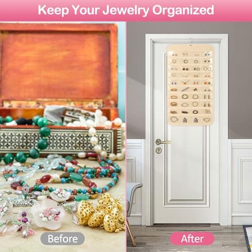 Okxiri 1 Pack Hanging Jewelry Organizer, 80 Clear Pockets earring organizer and storage, Accessories holder organizer for Closet, Jewelries, Necklace, Travel 6