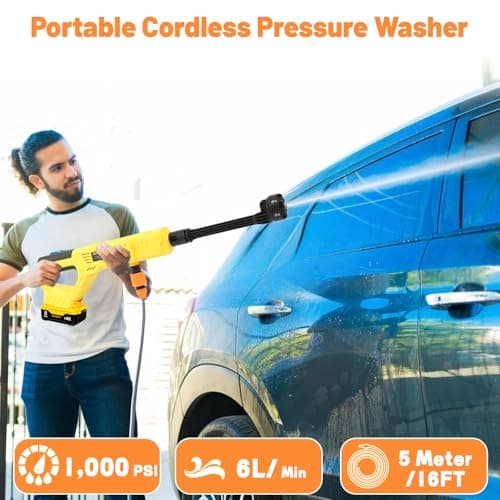 Cordless Pressure Washer for DeWalt 20V Max Battery, Portable Cordless Power Washer 1000PSI, Handheld Car Pressure Washer with 6-in-1 Nozzle for Patio Car Floor Fence Deck Indoor(Tool Only) 5
