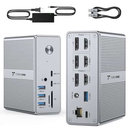 TobenONE DisplayLink Docking Station Triple Monitor with 120W Power Adapter, Triple 4K Display for MacBook Pro/Air, Thunderbolt 4/3, USB-C Windows(3X HDMI, 3X DP, 2xUSB-C, 4xUSB 3.2, SD/TF)
