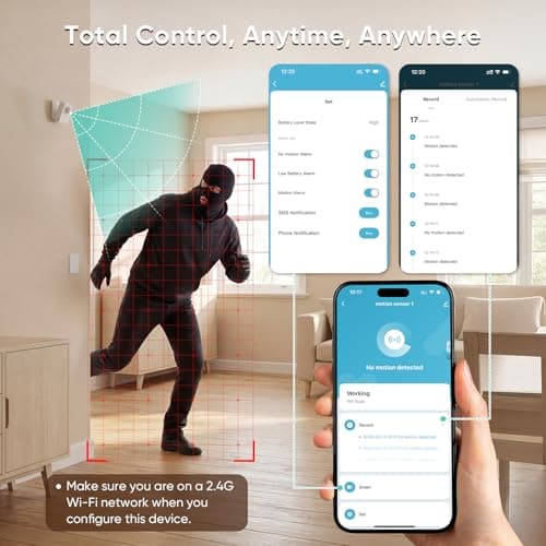 WiFi Motion Sensor, Smart PIR Motion Detector with Real-Time App Alerts, 128° Wide Angle & 8m Range, No Hub Required, Works with Smart Life/Tuya, Battery or USB Powered for Home Security Automation 7