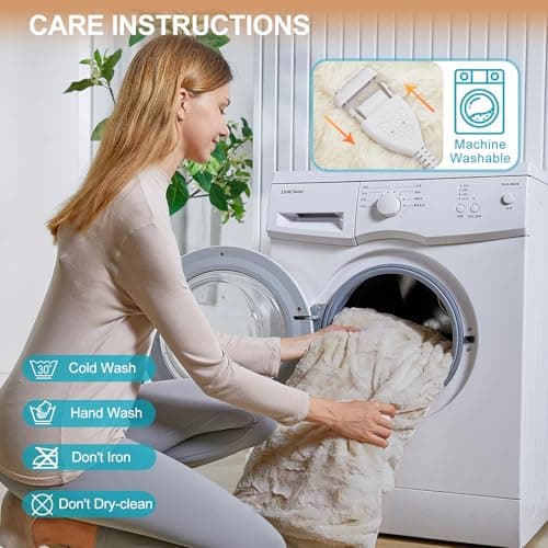 Dowin Electric Blanket King Size, Faux Fur & Sherpa Heated Blankets 100"x 90",Large Dual Controllers Warm Heating Blanket, 5 Heating Levels &10Hrs Auto Off, Over-Heat Protect (Beige) 7