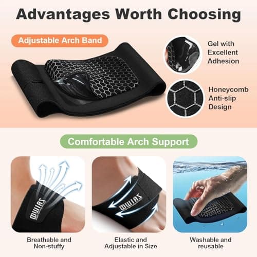 ZAIWOO Wearable Arch Support Inserts for Women & Men – 2 Adjustable Heights, Non-Slip Breathable – Plantar Fasciitis Relief Arch Band for Flat Feet, High Arches 5