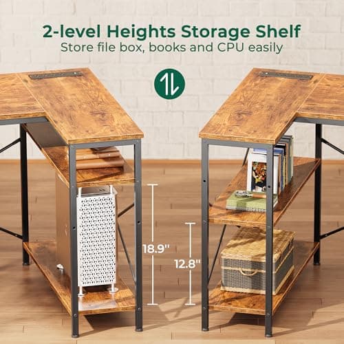 Huuger L Shaped Office Desk with Power Outlets, 47 Inch Computer Desk with 3 Drawers, Shelves, for Gaming, Corner Work, Home Office, Study, Rustic Brown 7