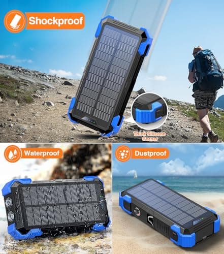 Sudrov Solar Charger Power Bank, 42800mAh Wireless Portable Charger with USB-C in/Output, QC3.0 Fast Charging 15W 4 Ports Outdoor Battery Pack Built-in LED Flashlight, for iPhone, Galaxy, iPad etc 6
