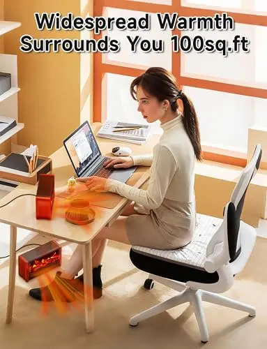 Pxonmow Small Space Heater with Realistic Flame Effect,600W Portable Mini Electric Desk Heater for Indoor Use,Fast Heating for Office,Bedroom,Study Room with Overheating & 45° Tip-Over Protection(Red) 6