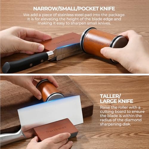 Northmas Rolling Knife Sharpener, Diamond Knife Sharpener Kit for Kitchen Knives, Offers 15 & 20 Degree Sharpening for Different Knives, Includes A Stainless Steel Pad for Small Knives Sharpening 5