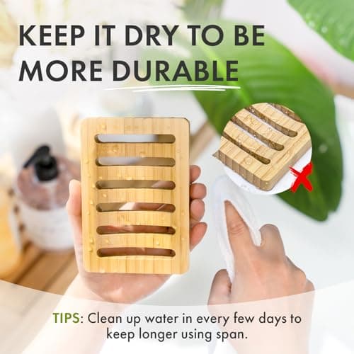 AmazerBath Soap Holder Soap Dish, Bamboo Soap Dish, 2 Pack Wood Bar Soap Holder for Shower, Trays Self Draining, Soap Saver for Shower, Bathroom, Kitchen(Natural Color) 5