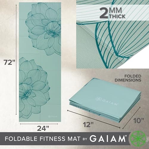 Gaiam Yoga Mat - Folding Travel Fitness & Exercise Mat - Foldable Yoga Mat for All Types of Yoga, Pilates & Floor Workouts (68"L x 24"W x 2mm Thick) 6