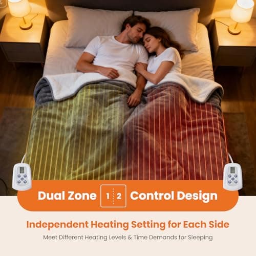 Sweetcrispy Heated Blanket Queen Size, 84''x90'' Electric Blanket with Dual Zone Independent Control, 10 Heat Levels and Auto-Off, Washable Flannel & Sherpa Fabric Electric Warmer ETL Certificated 6