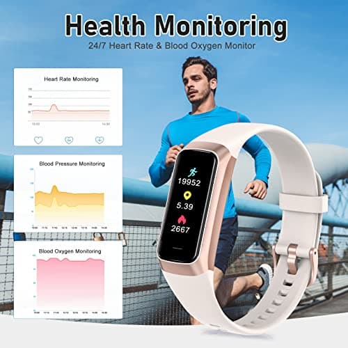Zeacool Fitness Tracker with 24/7 Heart Rate, Blood Oxygen Blood Pressure Sleep Monitor, Activity Trackers 5 ATM Waterproof,Step Calorie Counter Pedometer Health Smart Watch for Women Men Beige 6