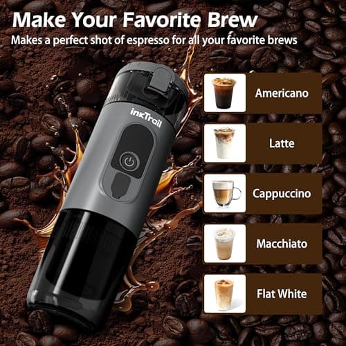 InkTrail Portable Electric Espresso Machine,Travel Coffee Maker for Camping, Self-Heating with Rechargeable Battery, Compatible with Ground Coffee & NS Original Capsule for Car, RV, Hiking, Office 7