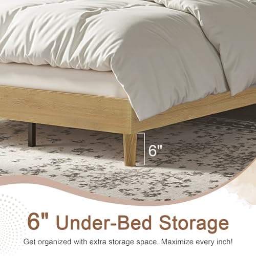 VECELO Full Bed Frame Upholstered Platform Beds with Height-Adjustable Cotton and Linen Headboard, Heavy Duty Wood Slats, 6" Under-Bed Space, Noise-Free, No Box Spring Needed, Easy Assembly 6