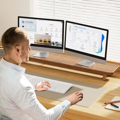 Dual Monitor Stand Riser, 39Inch Extra Long Wooden Desktop Monitor Riser with Storage for 2 Monitors Ultra Strong Desk Shelf Organizer Riser Ergonomic for 2 Screens/Laptop/PC/TV/Printer, Large, Walnut 6