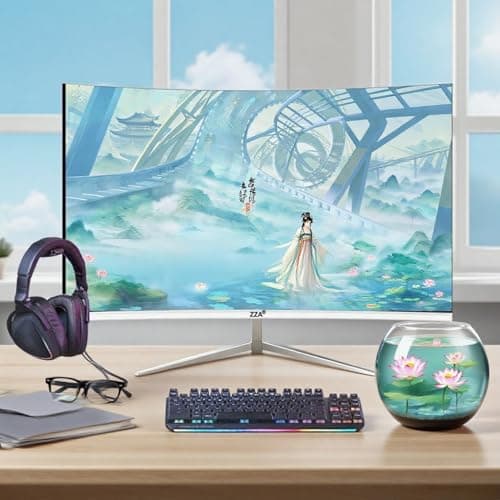 ZZA 27 inch White Gaming Monitor,240-300Hz Curved Monitor,Full HD 1080P Computer Monitor,Eye-Care Display with HDMI,DP,FreeSync,Wall Mountable for Office and Home 9