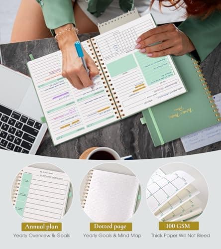 Undated Weekly and Monthly Planner, B5 Large Weekly To Do List Notebook with Goal & Habit Tracker Organizer, Hardcover Spiral Bound Blank Monthly Planner for Work School Home 7.4" x 9.64" Green 5