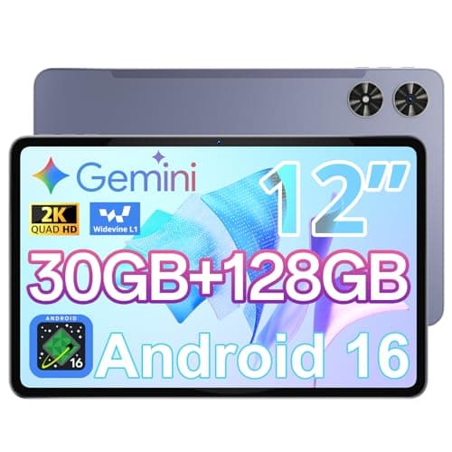 Android Tablet 12 Inch with 𝟑𝟎𝐆𝐁 𝐑𝐀𝐌 𝟏𝟐𝟖𝐆𝐁 𝐑𝐎𝐌, Octa-Core Processor, 2000 * 1200 FHD IPS Touch Screen, 5MP+13MP Dual Camera, 8800mAh Battery, 2K Android 16 Tablet, 2.4G/5G WiFi, BT 5.0