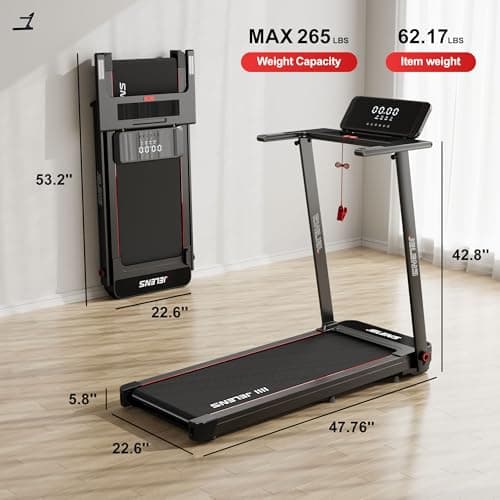 Treadmill with Desk Workstation, Walking Treadmill Pad, Portable Desk Treadmills for Home Small, Foldable Walking Pad with Handle Bar (Black) 8